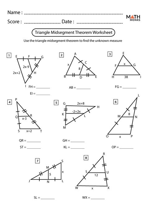 midsegment of a triangle practice worksheet